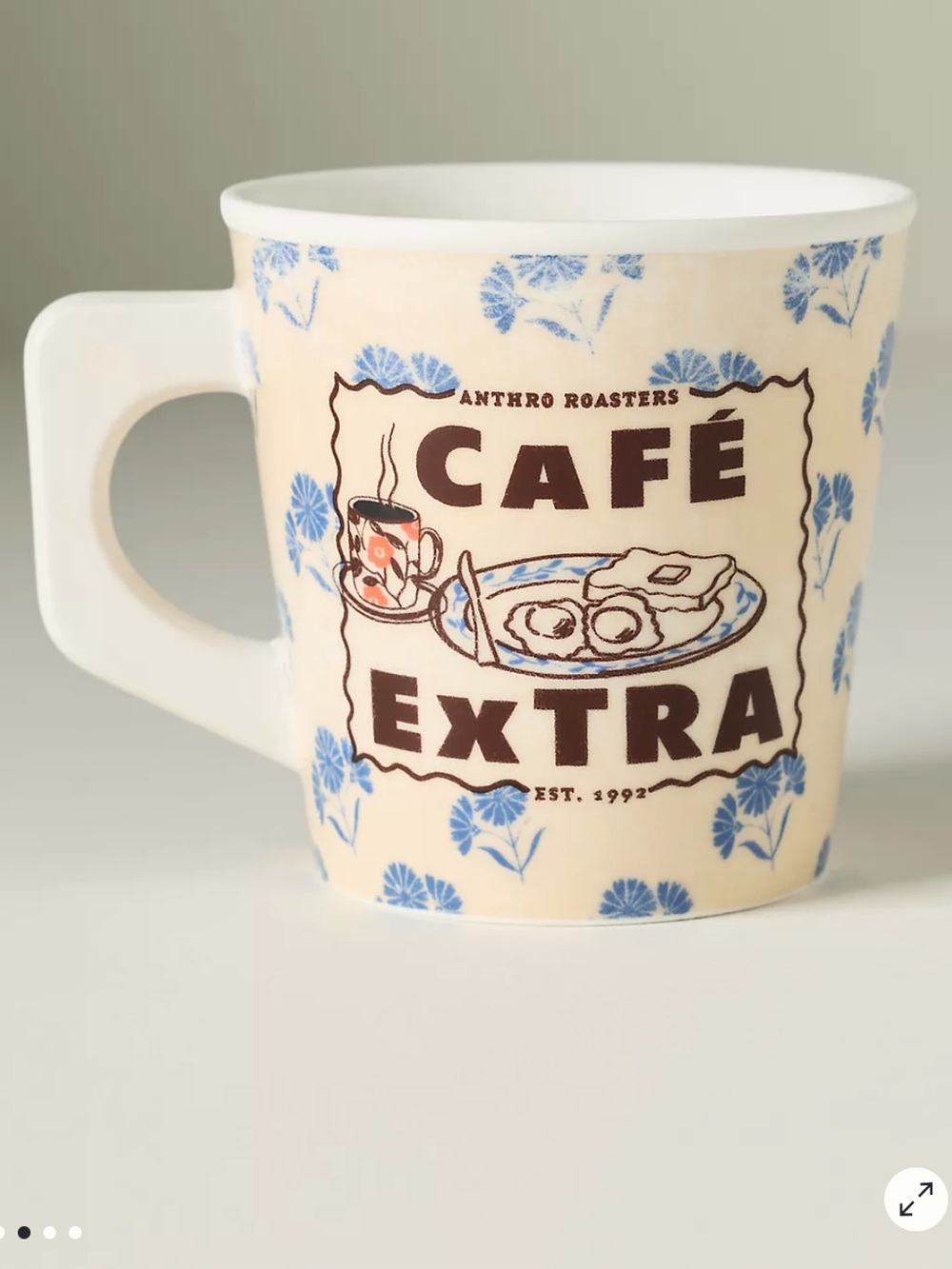 Anthropologie Glace Stoneware Mug in Cafe Extra Blue Floral